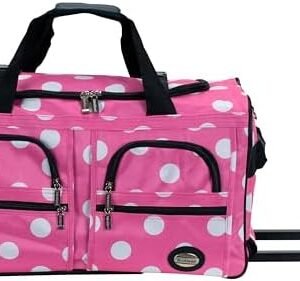Rockland Rolling Duffel Bag, Pink Dot, 22"