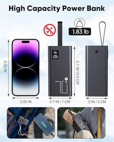 Portable Charger 70000mAh Power Bank Fast Charging, External Battery Pack High Capacity, 30W USB C Battery Bank PD&QC 3.0,5 Output 2 Input, LED Display Powerbank for iphone Tablet Camping Travel - Image 7