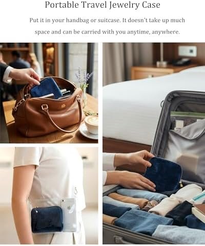Small Travel Jewelry Case for Women 6-Layer Velvet Jewelry Organizer Storage Bag with Tassel for Bracelet Rings Earrings Navy Blue - Image 5