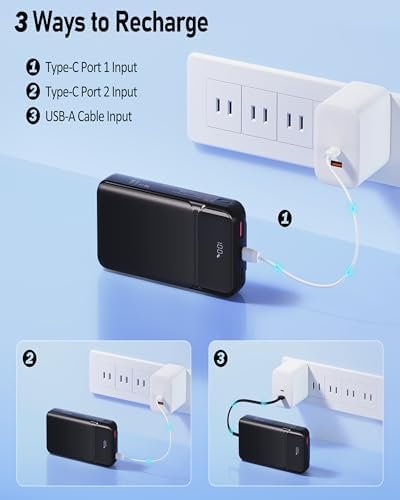 Power-Bank-Portable-Charger 49800mAh Portable Phone Charger Power Bank with 3 Built-in Cable(USB-C, iOS, USB-A), 22.5W Fast Charging LED Display External Battery Pack for iPhone Android Samsung, etc - Image 7