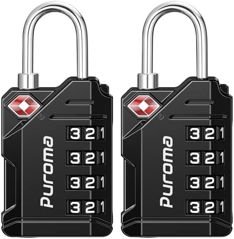 Puroma TSA Approved Travel Luggage Locks, 2 Pack Black 4 Digit Resettable Combination Code Lock with Zinc Alloy Body for Suitcase, Backpack, Laptop Bag, Gym Locker, Toolbox
