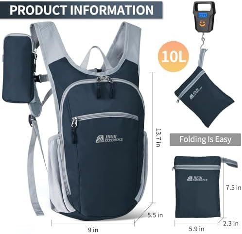 Hiking Backpack 10L/15L Small Daypack Lightweight Packable Travel Foldable Water Resistan for Women Men (Gray, 10L) - Image 3