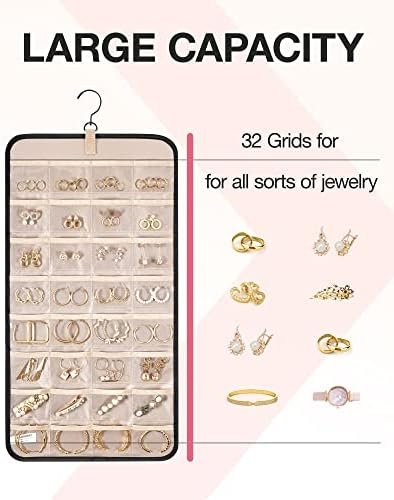 BAGSMART Hanging Jewelry Organizer Storage Roll with Hanger Metal Hooks Double-Sided Jewelry Holder for Earrings, Necklaces, Rings on Closet, Wall, Door, 1 piece, Medium, Black - Image 3