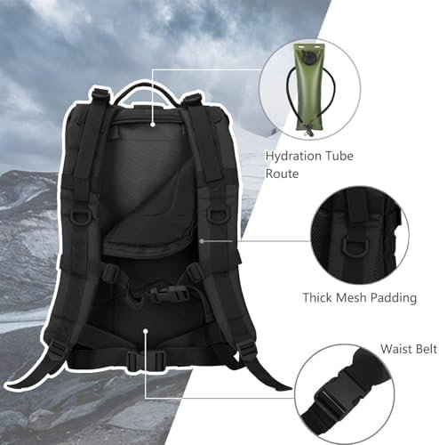 MOLLE Assault Backpack, Tactical Backpack Military Army Camping Rucksack, 3-Day Pack Trip w/USA Flag Patch, D-Rings, Black - Image 5