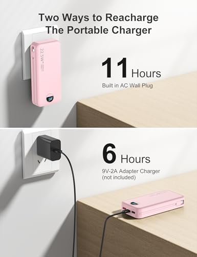 20000mAh Ultra-Portable-Charger-Power-Bank PD20W with Built in Cables&AC Wall Plug,Fast Charging Cell Phone Charger Battery Pack,LED Display Travel Battery Bank for All iPhone,Samsung,Android - Image 5