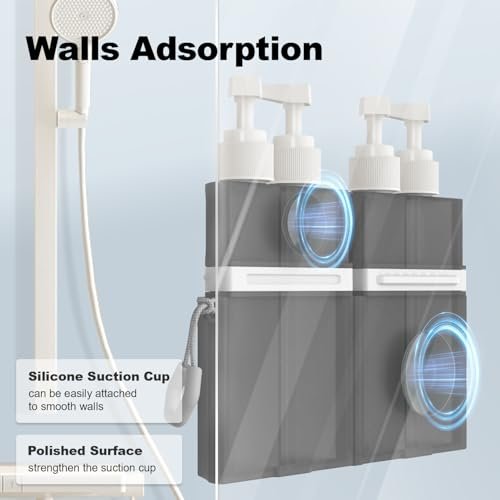 YOTIME 4in1 Travel Bottles with Suction Cup, TSA Approved Leak Proof Travel Size Containers for Toiletries, Refillable Travel Accessories for Shampoo, Body Wash and Conditioner, Gray - Image 2