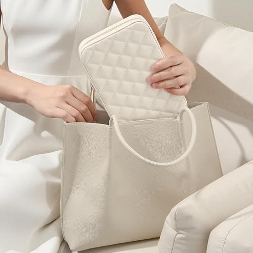 Lolalet Travel Jewelry Case for Women Girls, Travel Jewelry Organizer Box with Mirror & Clear Storage Bag, Small Portable Earring Necklace Bracelet Ring Case, Birthday Christmas Gifts -Medium, White - Image 4