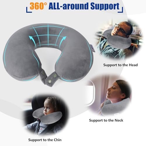 SAIREIDER Travel Pillows for Sleeping Airplane 100% Pure Memory Foam Neck Pillow for Airplanes Washable Cover(Grey) - Image 3