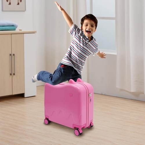 Kids Ride-On Rolling Suitcase, Carry on Suitcase for Travel, Rolling Luggage with Spinner Wheels, Carry Trolley with Password Lock, 18 x 9.1 x 17.1 inches, Ages 3-6 (Pink) - Image 6