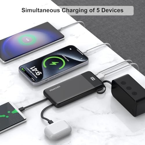 Portable Charger 10000mAh Power Bank with Built-in Cable, 5 Output 2 Input Travel Essential External Battery Pack with LED Display Compatible with iPhone 17/16/15/14 Samsung Android, etc - Image 4