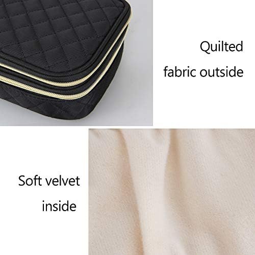 Teamoy Double Layer Jewelry Organizer, Quilted Jewelry Travel Case for Rings, Necklaces, Earrings, Bracelets and More, Black-Bag Only - Image 5
