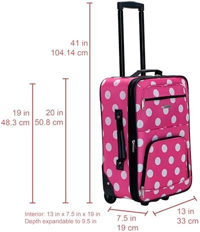 Rockland Fashion Softside Upright Luggage Set, Expandable, Pink Dots, 2-Piece (14/19) - Image 3