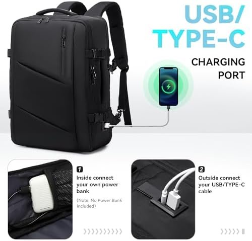 Carry on Travel Backpack for Men Women, Extra Large 40L Flight Approved Expandable Suitcase With USB/Type-C Charging Port, Victoriatourist Water Resistant Luggage Daypack Business Weekender Bag, Black - Image 2