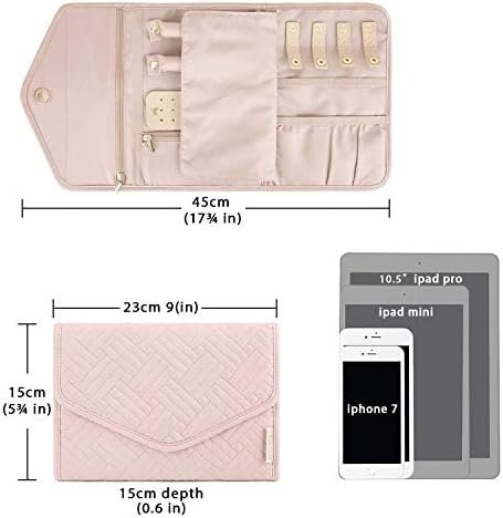BAGSMART Travel Jewelry Organizer Roll Foldable Jewelry Case for Journey-Rings, Necklaces, Bracelets, Earrings, Soft Pink - Image 4