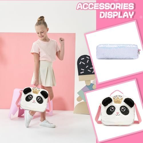 Meetbelify Rolling Backpack for Girls Backpacks with Wheels for Elementary School Students Kids 3 in 1 Travel Luggage Suitcase with Lunch Box Pencil Case for Girls Age 8-10 Cute Panda - Image 5