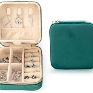 Velvet Jewelry Box Travel Jewelry Organizer with Mirror Soft Plush Case for Necklaces, Earrings, Bracelets & Rings Gift for Women, Girlfriend, Mom or Best Friend (Soft Velvet - dark green)