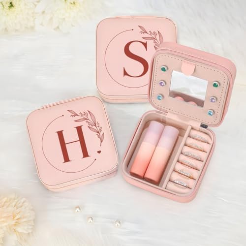 SANDJEST Personalized Jewelry Box, Pink Small Travel Jewelry Box with Initial H, Monogrammed Jewelry Case Organizer for Girls Women Teen, Mini Travel Essentials Gifts for Christmas Birthday - Image 7