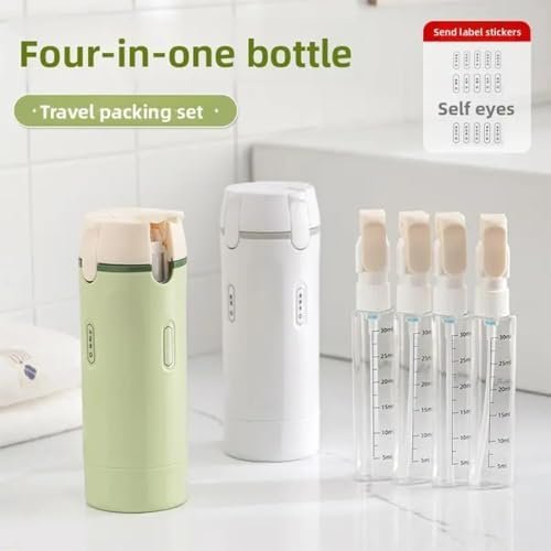 4 in 1 Travel Dispenser Bottle, 2026 New Refillable Travel Bottle for Toiletries, Leak Proof, Travel Size Containers for Shampoo Lotion Conditioner Cream, Transparent with Scale and Label (White) - Image 2