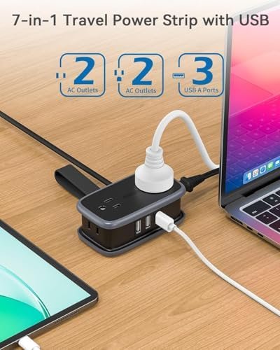 Travel Power Strip with USB Ports, NTONPOWER 4ft Flat Plug Wrapped Around Short Extension Cord with 4 Outlets 3 USB Ports, Compact for Cruise Travel Essential Hotel Home Office, Black - Image 3