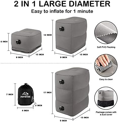 JefDiee Inflatable Foot Rest Pillow, Kids Airplane Bed, Adjustable 3 Layers Height Leg Rest Pillow, Airplane Travel Essentials Great for Office, Home, Trains, Cars - Image 4