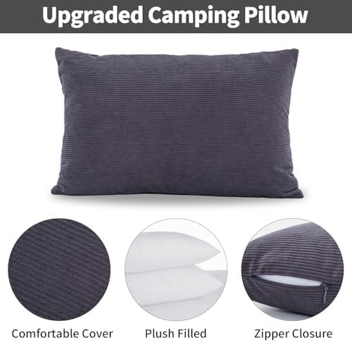 MOON LENCE Camping Pillows 2 Pack, Compressible Camp Pillow with Washable Cover & Carry Bag, Plush Filled Backpacking Pillow for Hiking, Travel, Sleeping 12"x16" Grey - Image 3
