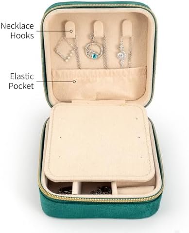 Velvet Jewelry Box Travel Jewelry Organizer with Mirror Soft Plush Case for Necklaces, Earrings, Bracelets & Rings Gift for Women, Girlfriend, Mom or Best Friend (Soft Velvet - dark green) - Image 5