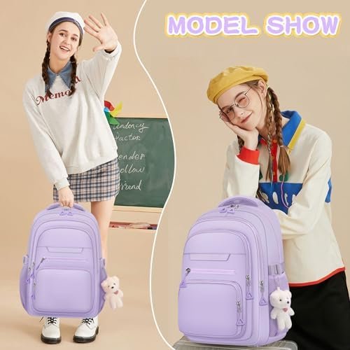 Cute Girls Backpack for School Kids Travel College backpack for Women Teen Purple Bookbags Aesthetic Laptop Bagpack - Image 6