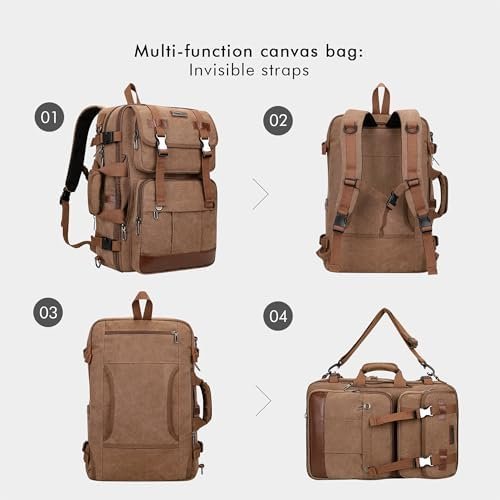 WITZMAN Canvas Travel Backpack for Men Large Laptop Backpack Fit 16 inch Carry-on Airline Approved Convertible Shoulder Rucksack(A6617-3 Brown) - Image 7