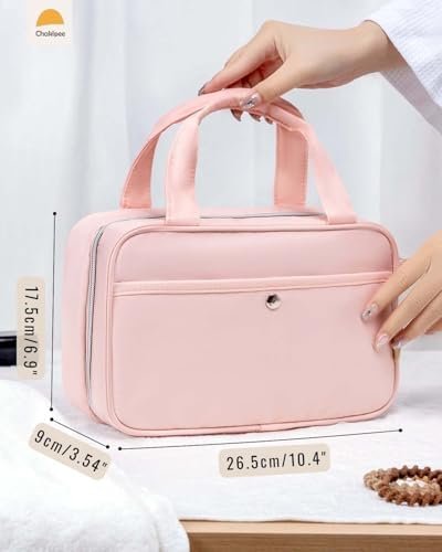 Travel Hanging Toiletry Bag for Women - Waterproof Cosmetic Organizer with Clear Window, Lightweight Bathroom Bags for Essentials, Makeup, Shampoo, Toiletries Pink, Medium - Image 5