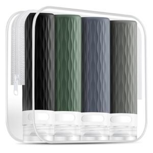 Travel Bottles for Toiletries, TSA Approved 3.4oz Travel Size Containers, BPA Free Leak Proof Silicone Traveling Bottles, Refillable Travel Essentials Kits for Shampoo Conditioner(4 Pack)-A