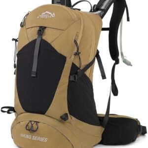IX INOXTO Hiking Backpack, Waterproof Hiking Daypack with 3L Water Bladder and Rain Cover, Lightweight Travel Camping Backpack for Men Women (Khaki)