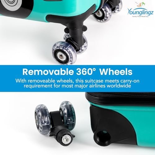 Younglingz LIL FLYER GO Version 2 Ride On Suitcase for Kids | Carry On Luggage with Toddler Seat, Foldable Handlebars, Pedals, and Removable Wheels | Holds up to 80 lbs | FIRETRUCK | Ages 2-6 - Image 5