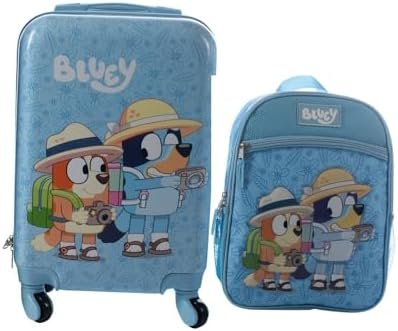 AI ACCESSORY INNOVATIONS Bluey Kids Luggage and Backpack Set - 18" Luggage Suitcase With Wheels, 13.75" Backpack