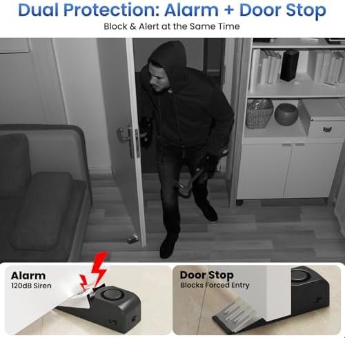 HOSOM 2 Pack Door Stop Alarm for Home & Travel Safety, 120dB Loud Siren Door Stoppers Security Device, Portable Anti-Slip Door Stop Wedge for Apartment, Hotel, Great for Travelers - Image 3