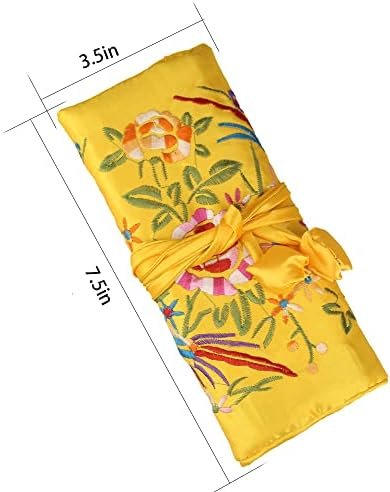 Yellow Multi-Use Silk Jewelry Organizer Roll – Vintage Embroidery Case for Travel/Daily/Events Foldable Zippered Pouch for Rings & Necklaces | Luxury Compact Gift. - Image 5