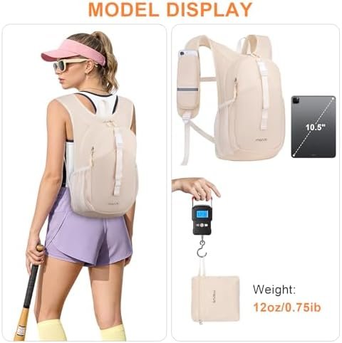 MOSISO 10L Small Hiking Backpack for Women Men, Foldable Casual Daypack Lightweight Packable Backpack with Front Quick Access Pocket for Travel Camping Outdoor, Beige - Image 4