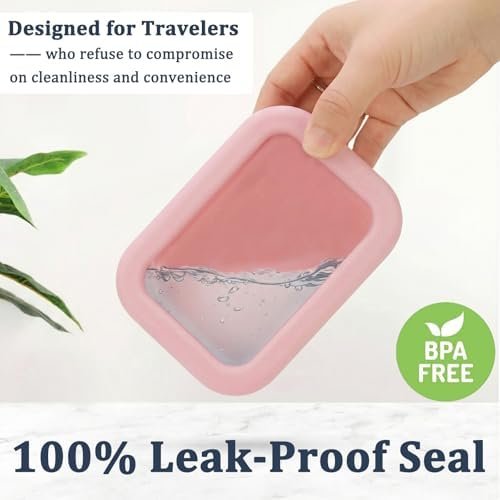 Leak Proof Silicone Travel Soap Case with Draining Tray - Bar Soap Holder for Travel, Gym & Camping - Mess-Free Portable Soap Container for Carry-on Bags (Light Pink) - Image 3