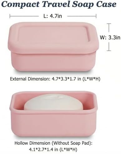 Leak Proof Silicone Travel Soap Case with Draining Tray - Bar Soap Holder for Travel, Gym & Camping - Mess-Free Portable Soap Container for Carry-on Bags (Light Pink) - Image 2