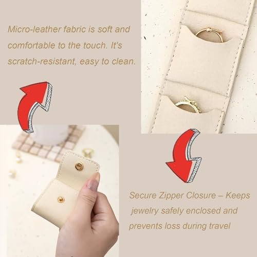 Mini Travel Jewelry Bag, Mini Travel Jewelry Roll Bag with Buckle, Portable Foldable Travel Jewelry Organizer Case, Small Jewelry Box for Earrings, Rings, Necklaces (Gray+Pink+White) - Image 3