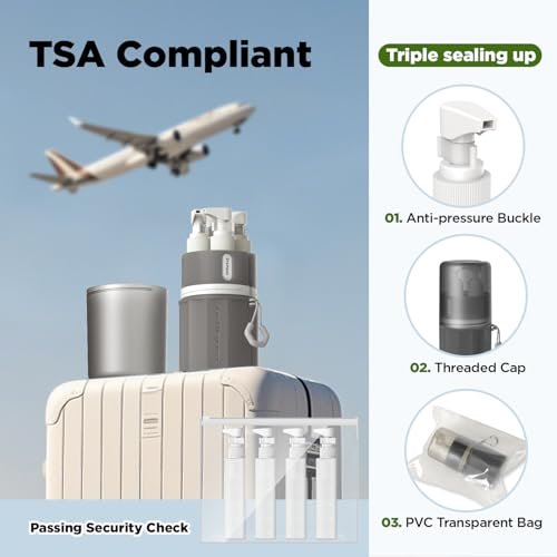 YOTIME 4in1 Travel Bottles with Suction Cup, TSA Approved Leak Proof Travel Size Containers for Toiletries, Refillable Travel Accessories for Shampoo, Body Wash and Conditioner, Gray - Image 3