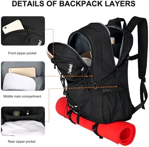 45L Hiking Backpack with Rain Cover, Lightweight Foldable Camping Backpack for Trekking, Water-Resistant Daypack with Hiking Pole & Mat Carrying System,Black - Image 6