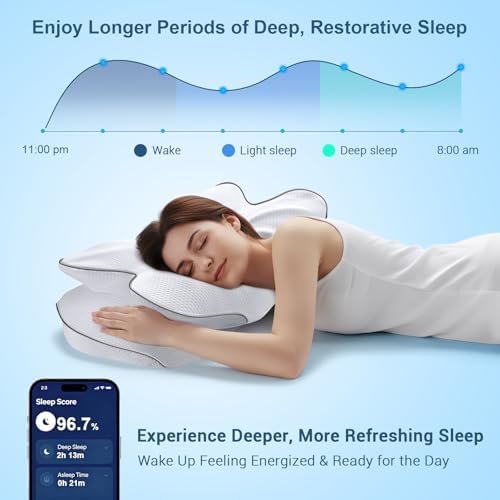 Memory Foam Cervical Pillow for Neck Support & Pain Relief, Butterfly Ergonomic Design – 24×15.75×5.7 Inches, Removable 100% Polyester Pillowcase, Suitable for Side & Back Sleepers - Image 7
