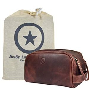 Leather Toiletry Bag for Men | Grooming Travel Kit | With Waterproof Lining | By Aaron Leather (Dark Brown)