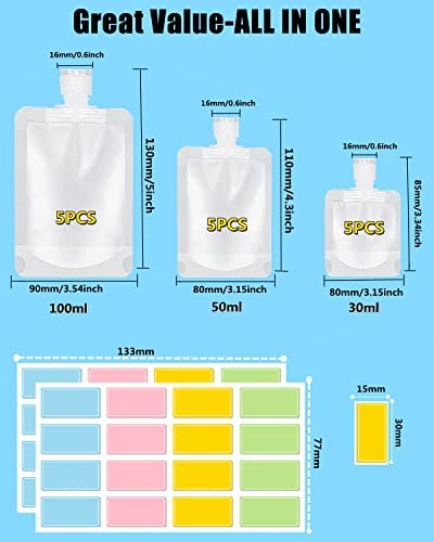 17 Pack Travel Pouches for Toiletries,TSA Approved,Travel Size Portable Containers,Stand Up Pouch,Refillable Travel Accessories for Shampoo Conditioner Lotion Soap Liquids (B-17pcs) - Image 2