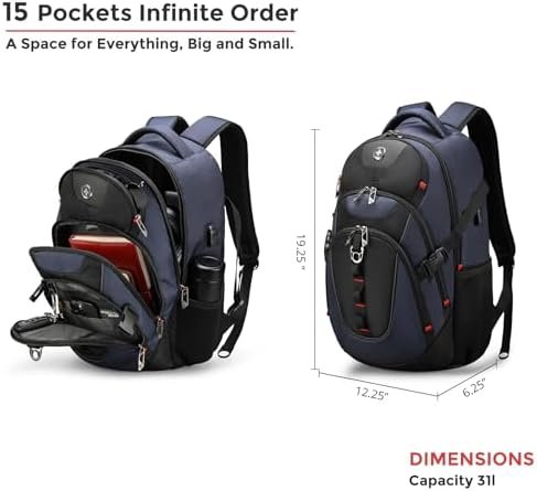 Swissdigital Design Laptop Backpack with USB Charging Port, Travel Backpack Fits 15.6 inches Computer, 31L College School Backpack for Men, Blue/Black | SD803-12 | Water Repellent - Image 3