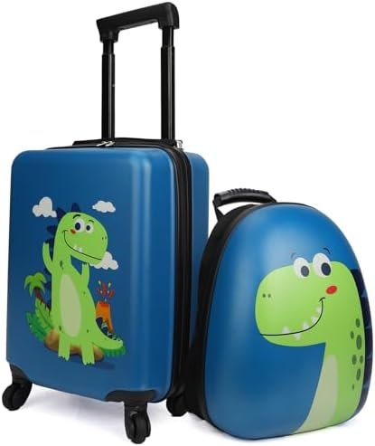emissary Dinosaur Kids Suitcase for Boys, 18" Hardside Dinosaur Toddler Suitcase Set with Spinner Wheels and Backpack, Kids Carry on Luggage Set Rolling Travel Kid's Luggage Gifts Airline Approved