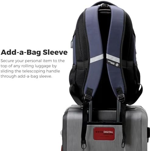 Swissdigital Design Laptop Backpack with USB Charging Port, Travel Backpack Fits 15.6 inches Computer, 31L College School Backpack for Men, Blue/Black | SD803-12 | Water Repellent - Image 5