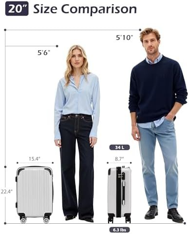 Coolife Carry On Luggage, Suitcase with Durable and Lightweight, carry on suitcase with PC+ABS Hardshell, Dual Spinner Wheels, TSA Lock, and YKK Zipper (white grid new, S(20in)_carry on) - Image 3