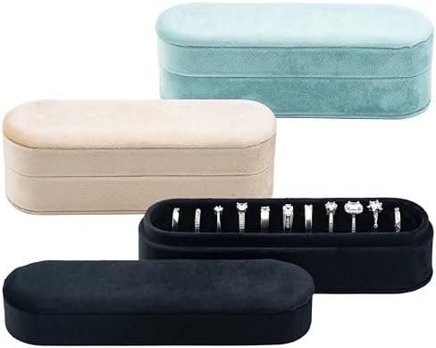 Velvet Small Multiple Ring Box Portable Organizer Display Storage Travel Case Jewelry Earring Holder for Wedding Birthday Christmas Day (Black) - Image 7