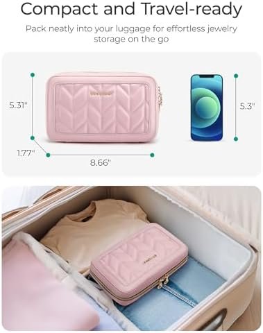 BAGSMART Travel Jewelry Case Jewelry Box Organizers and Storage Earings Holder Organizer for Women for Necklaces, Bracelets, Rings-Green - Image 3